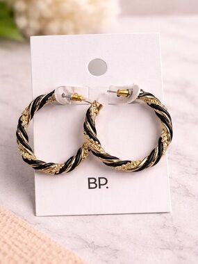 BP Nordstrom Twisted Gold and Black Hoop Earrings